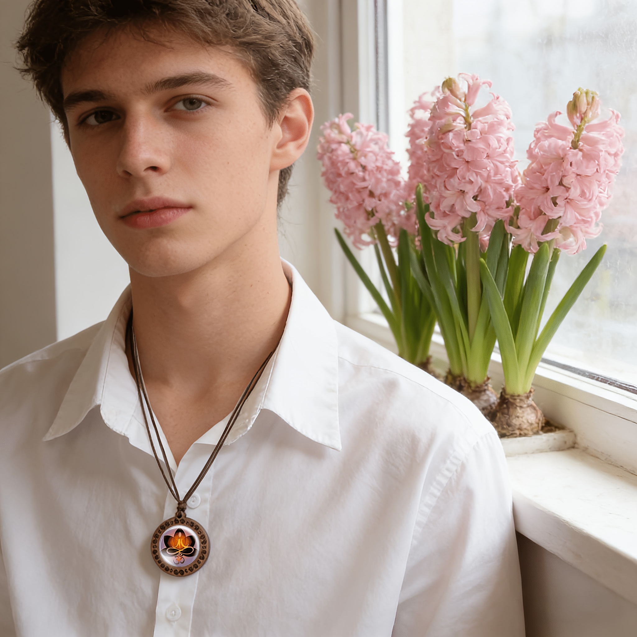 Handmade Retro Wood & Gemstone Necklace, Unique Gift